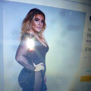 SEXY ROSIANNA Women's V-Neck Mesh Sheer  Bodycon Mini Dress – XL – Black NWT